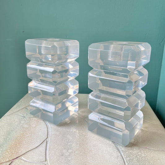 Vintage Stacked Lucite Candlestick Holders