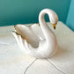 Vintage White Porcelain and Gold Swan Ring Dish By Lenox