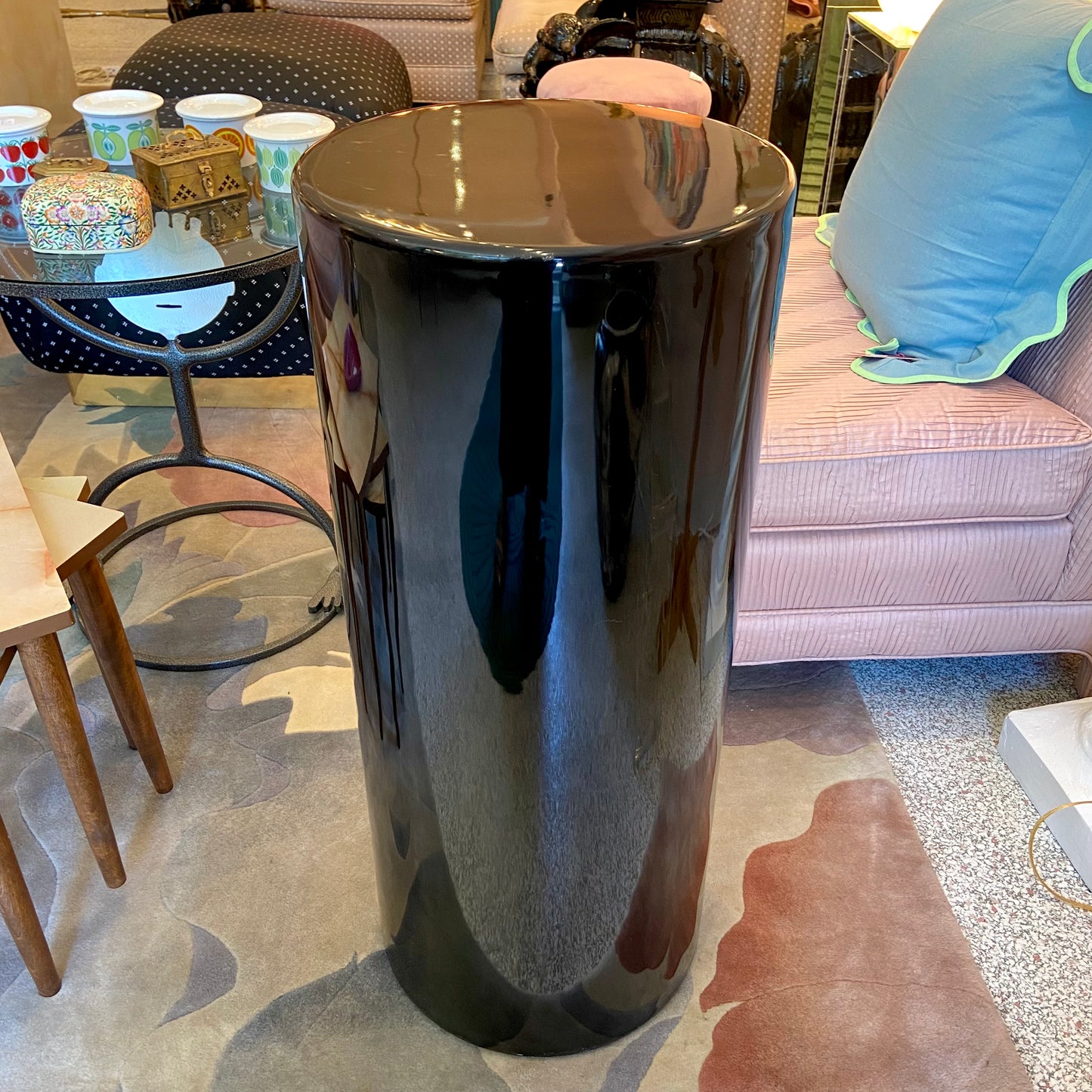 Vintage Black Acrylic Cylindrical Pedestal 30.5"