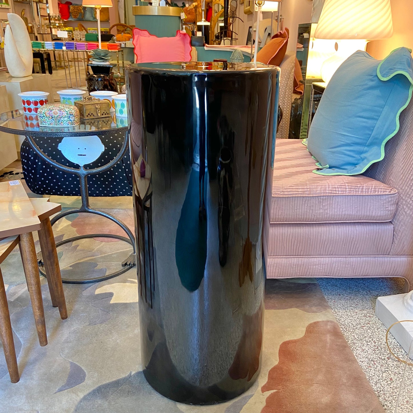 Vintage Black Acrylic Cylindrical Pedestal 30.5"