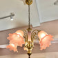 Vintage Pink Murano Glass Style Flower Shade Chandelier