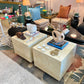 1980's Faux Goatskin Laminate Cube Side Table/item