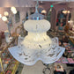 Vintage Carlo Nason Style Murano Glass White Frosted Pendant Chandelier