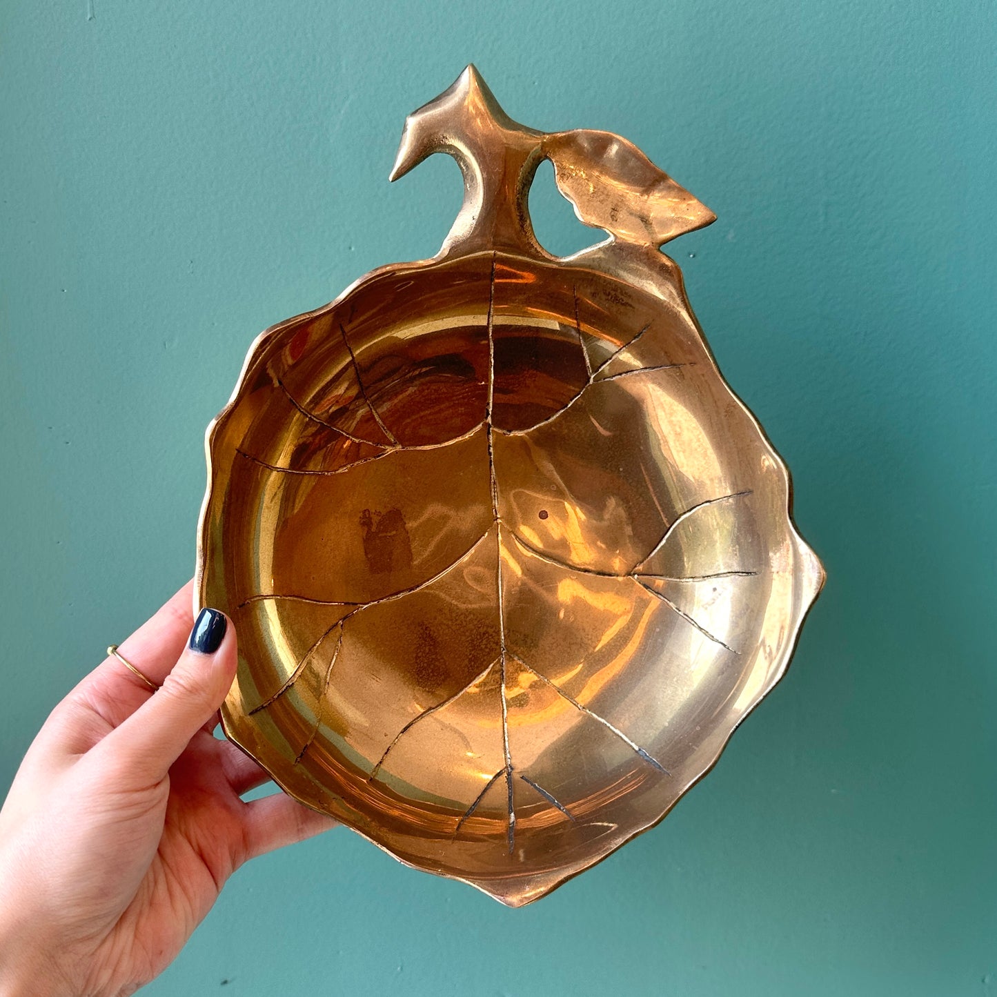 Vintage Brass Leaf Catchall Bowl