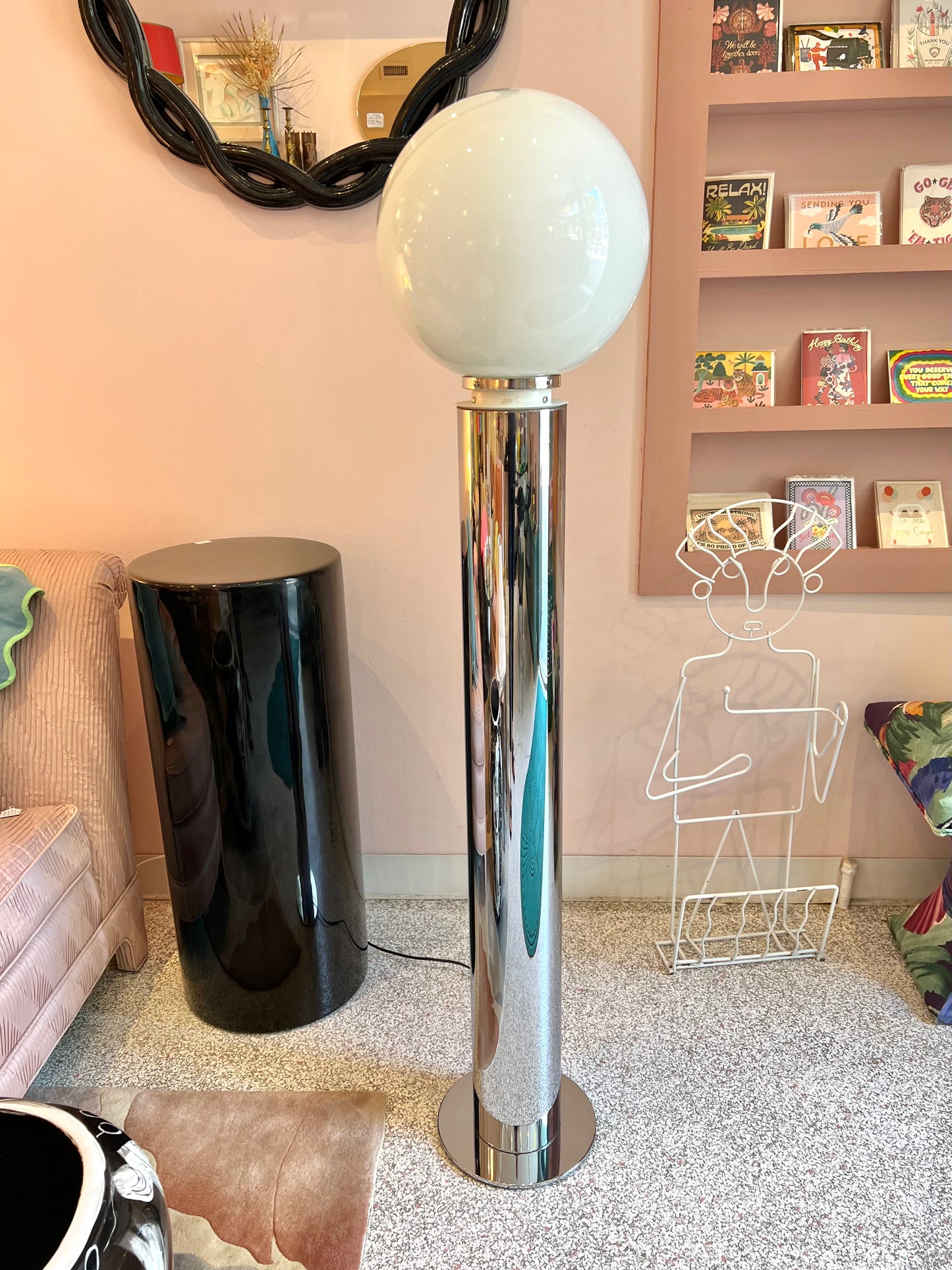 ON HOLD Vintage Chrome Floor Lamp with Large Glass Globe by Robert Sonneman