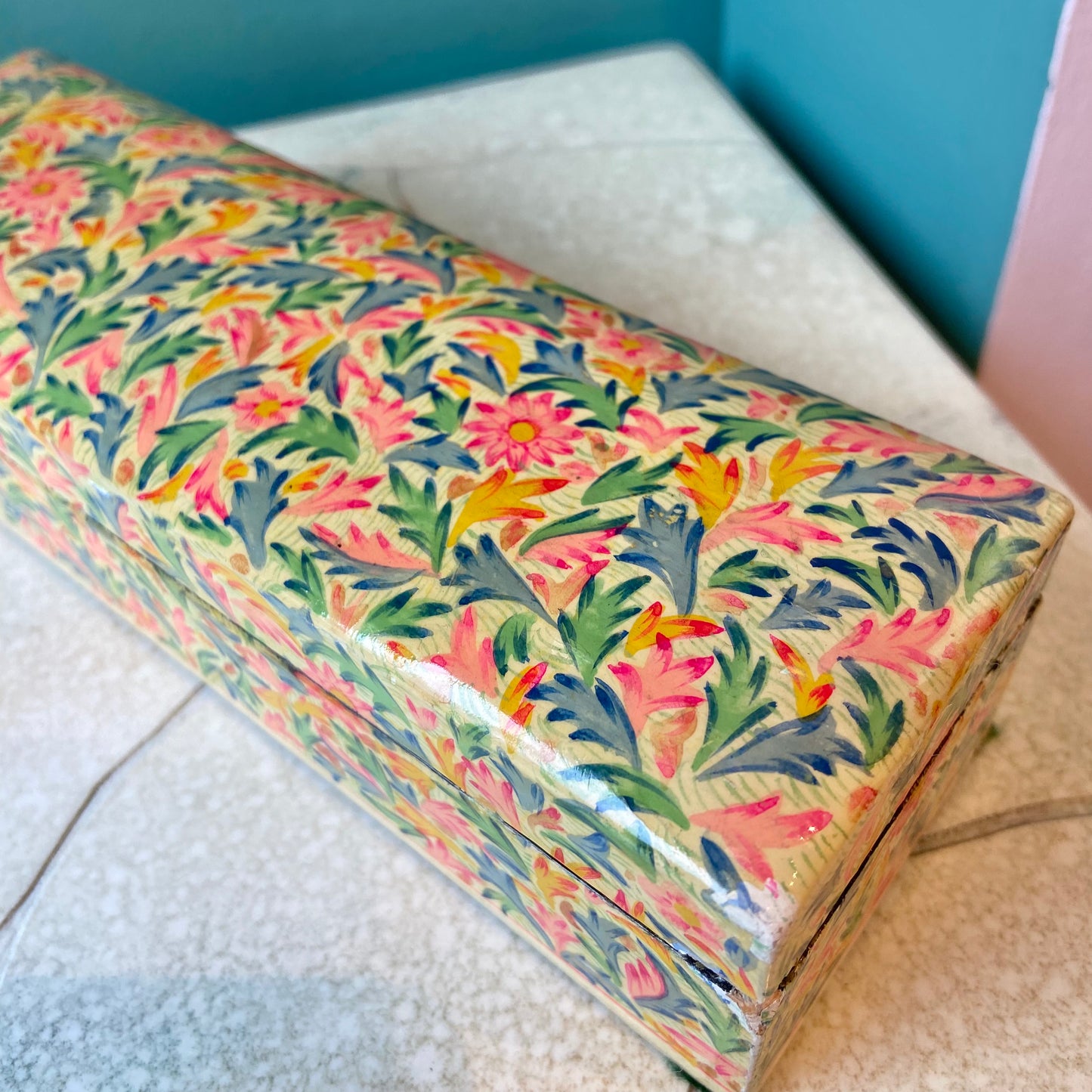 Vintage Papier Mache Decorative Floral Trinket Box