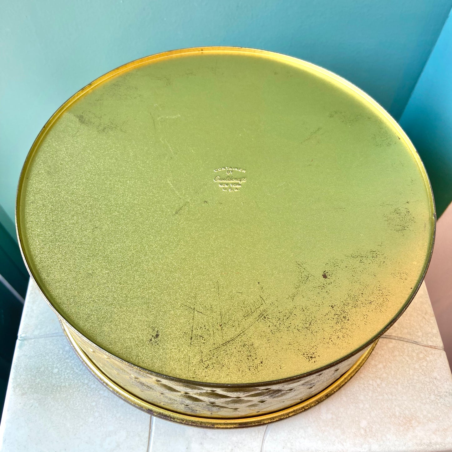 Vintage Country Inn Gold Tin 10.25"D