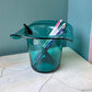 Vintage Fenton Style Teal Colored Glass Top Hat Vase