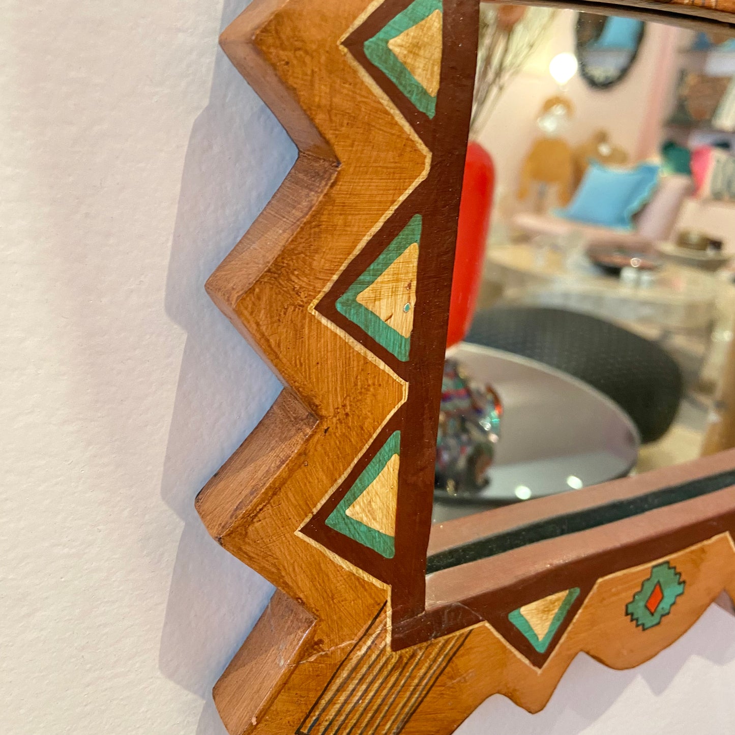 Vintage Hand Painted Tribal Wooden Mirror