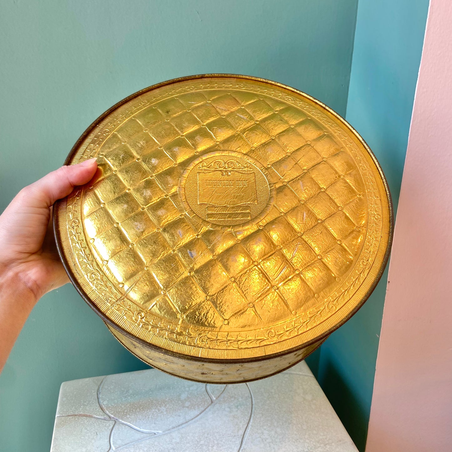 Vintage Country Inn Gold Tin 10.25"D