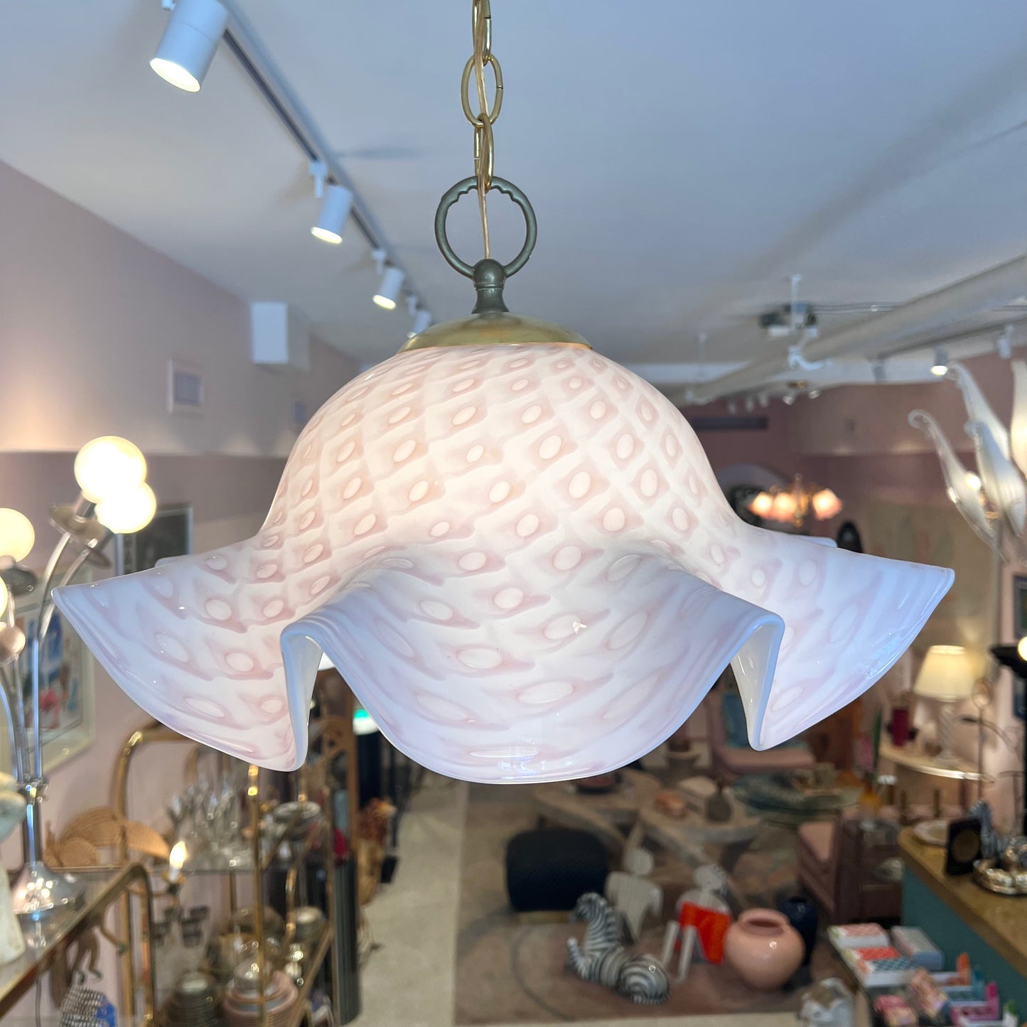 Vintage Murano Style Pink Speckled Pendant Chandelier