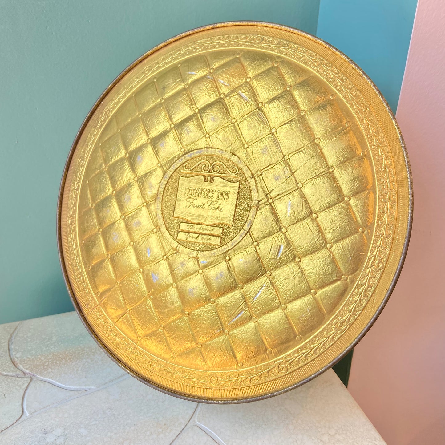 Vintage Country Inn Gold Tin 10.25"D