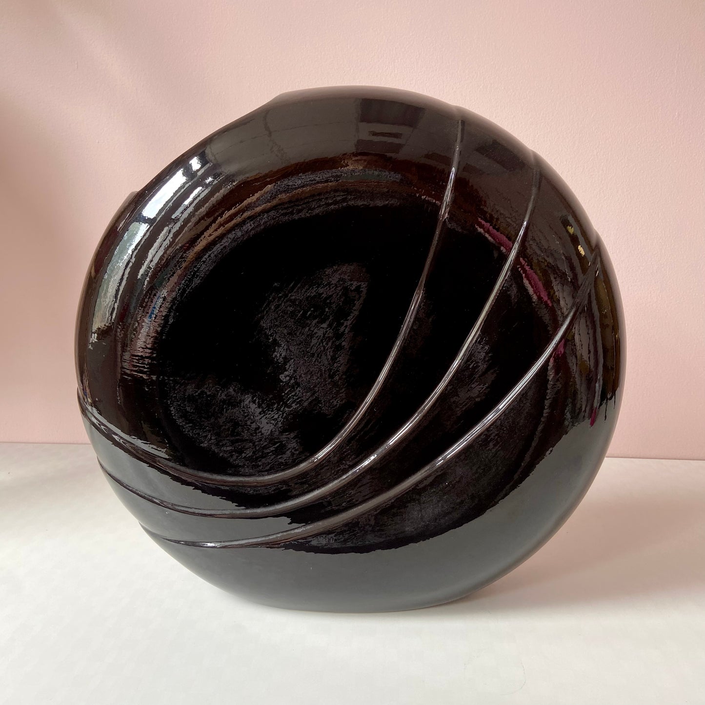 XL 1980’s Black Circular Embossed Vase 18”