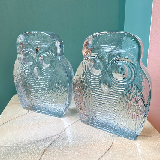 Pair of Vintage Blenko Glass Owl Bookends