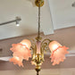 Vintage Pink Murano Glass Style Flower Shade Chandelier