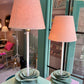 Pair of Vintage Metal Cabbage Lamps with Blush Shades