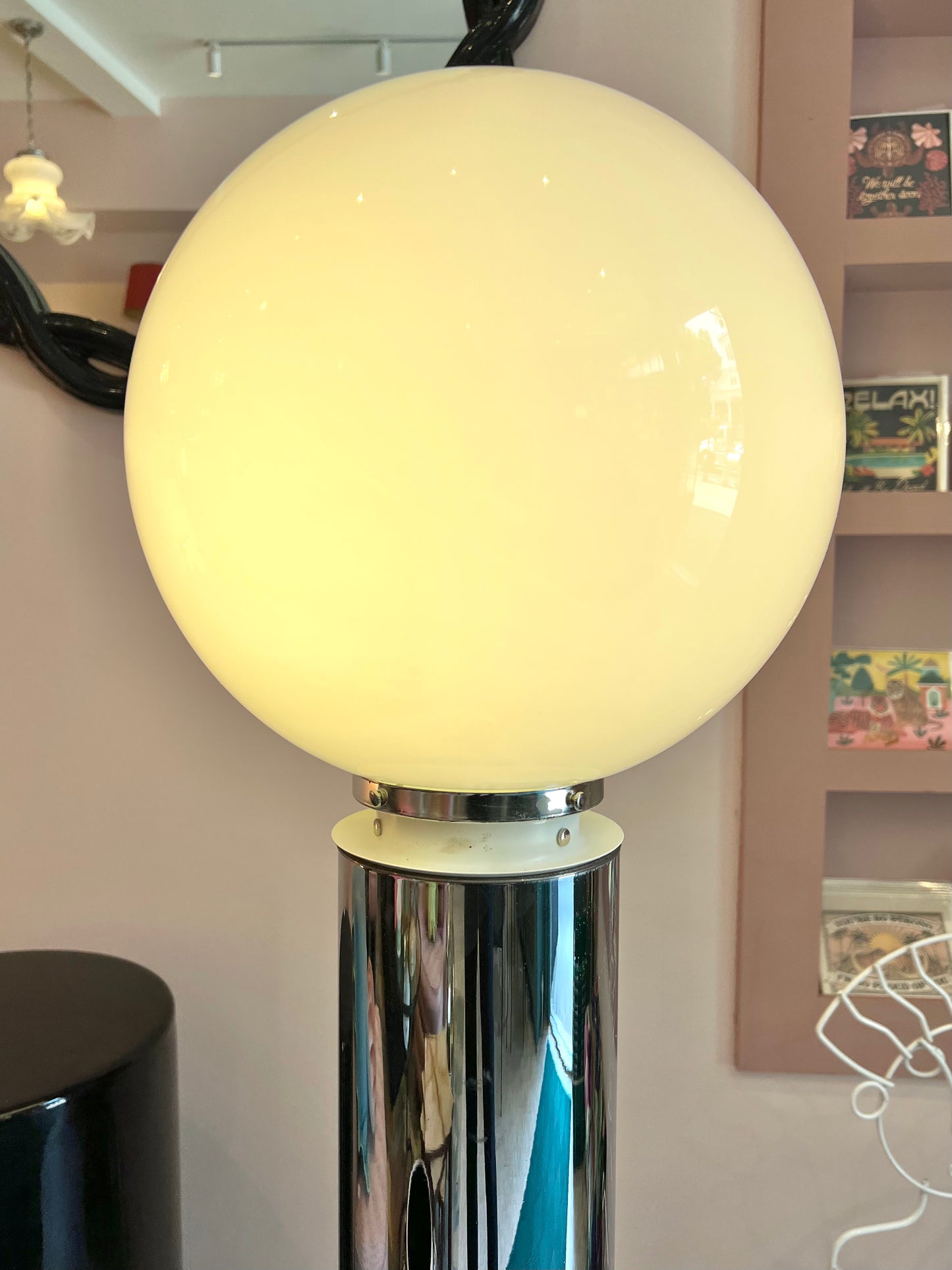 ON HOLD Vintage Chrome Floor Lamp with Large Glass Globe by Robert Sonneman