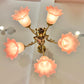 Vintage Pink Murano Glass Style Flower Shade Chandelier