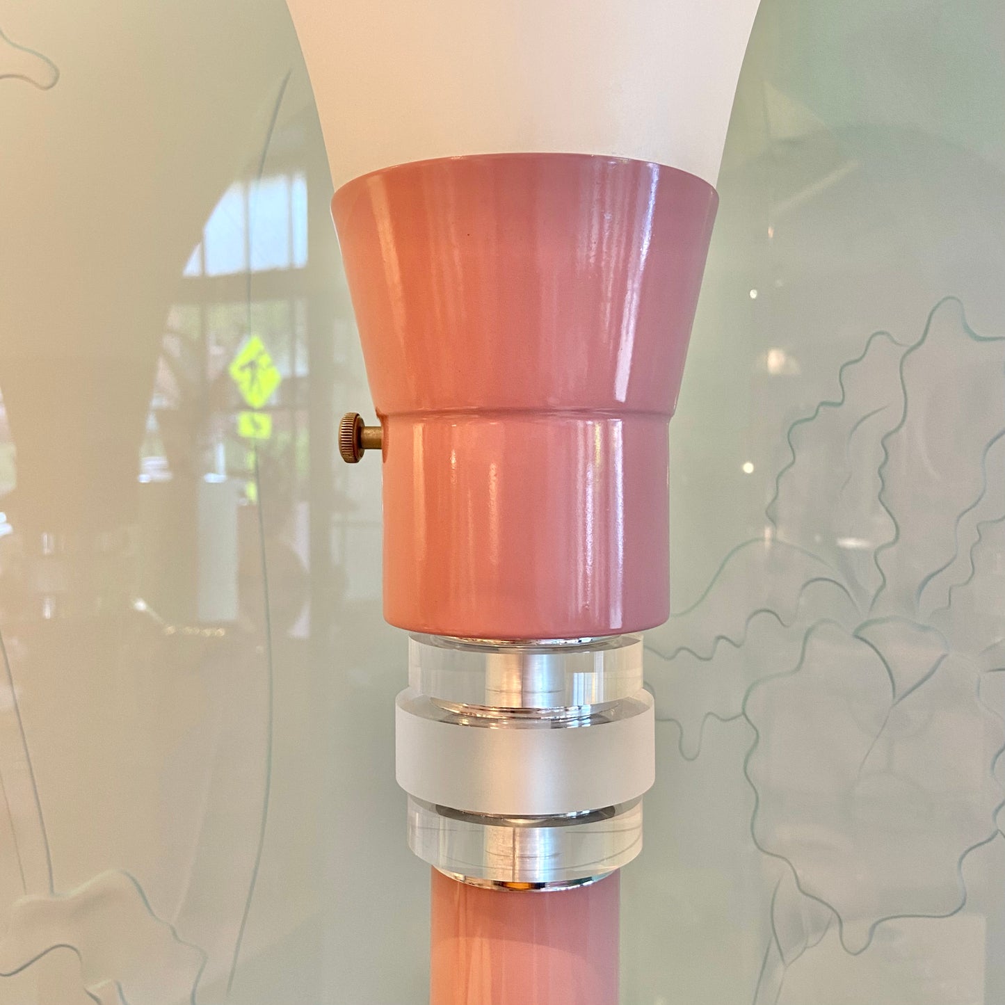 1980’s Pink Stacked Lucite Torchiere Floor Lamp/item