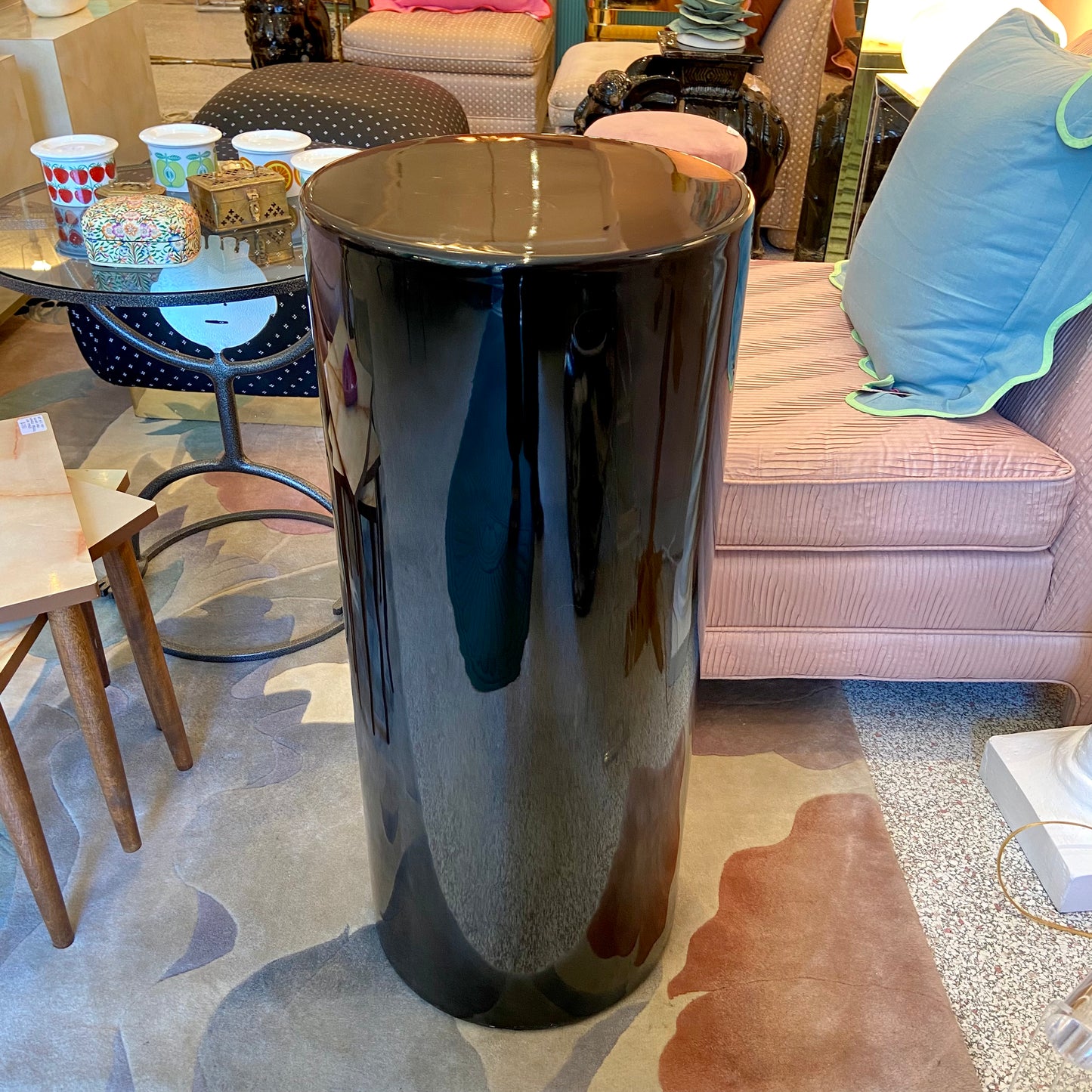 Vintage Black Acrylic Cylindrical Pedestal 30.5"