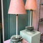 Pair of Vintage Metal Cabbage Lamps with Blush Shades