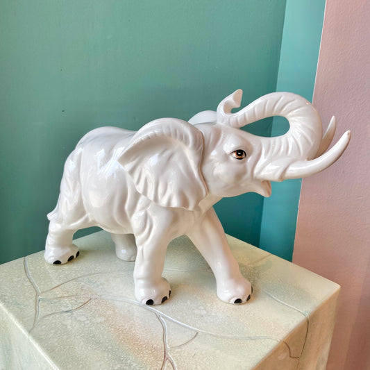 Vintage Japanese White Ceramic Elephant Statue