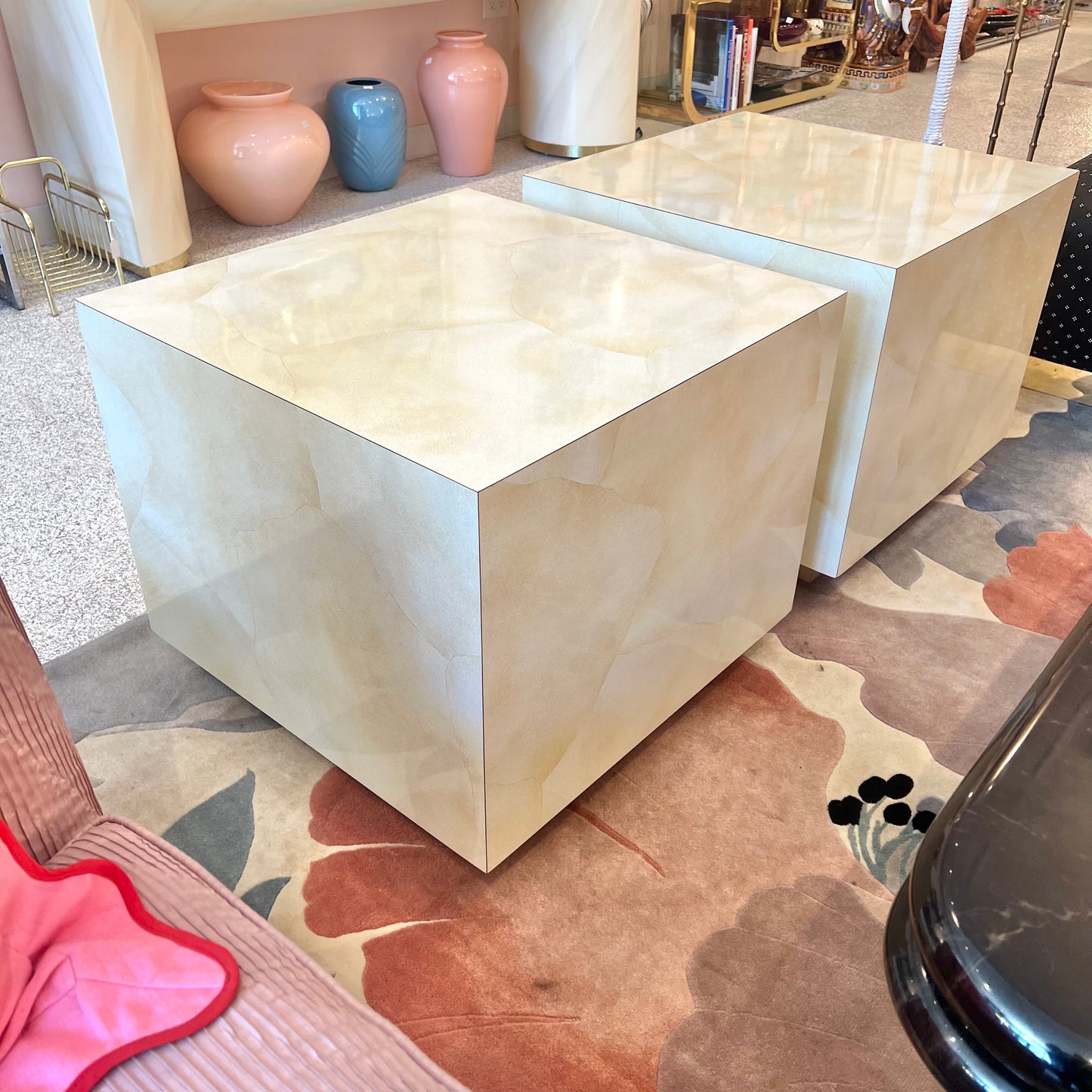 1980's Faux Goatskin Laminate Cube Side Table/item