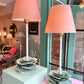 Pair of Vintage Metal Cabbage Lamps with Blush Shades