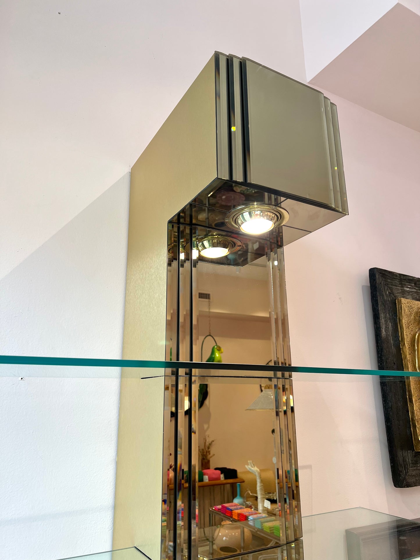Vintage Paul Evans Style Bronze Mirrored Light Up Floating Shelves