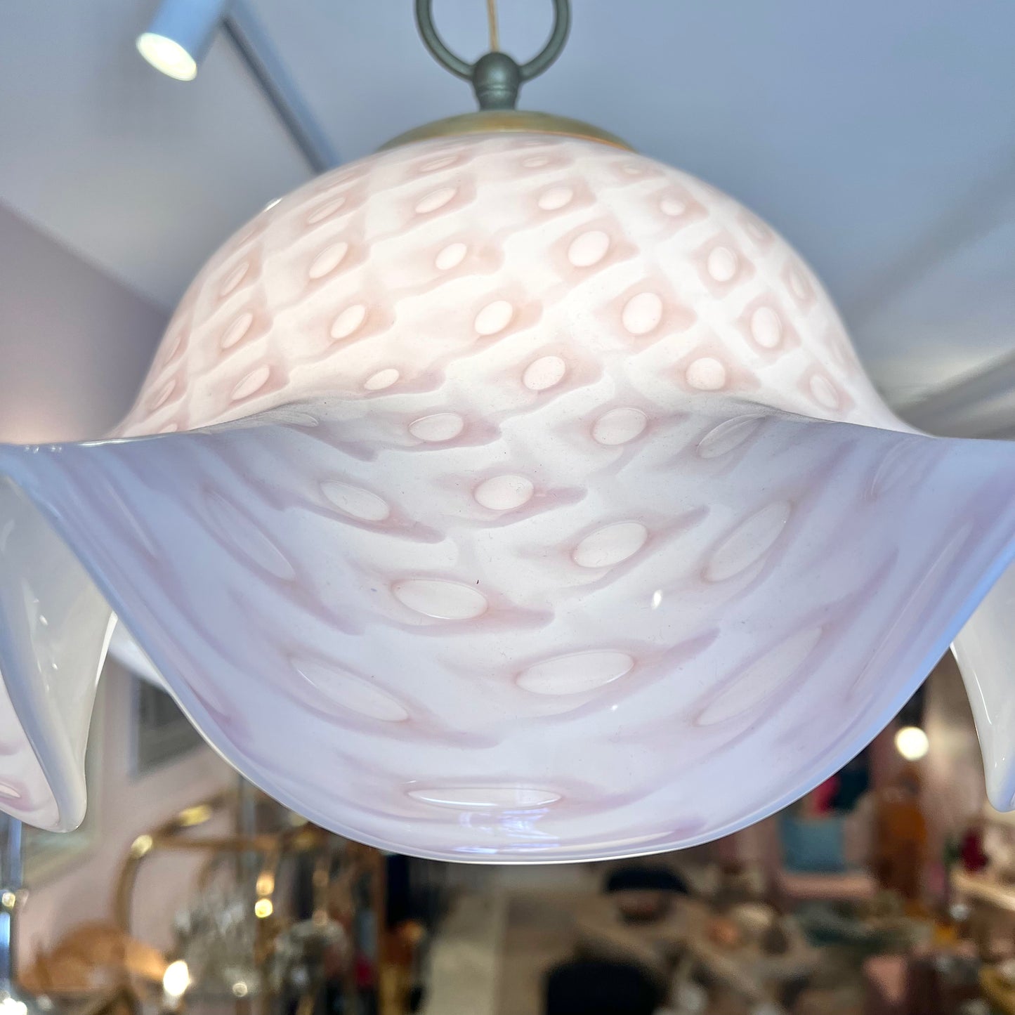 Vintage Murano Style Pink Speckled Pendant Chandelier