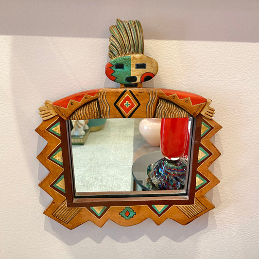 Vintage Hand Painted Tribal Wooden Mirror