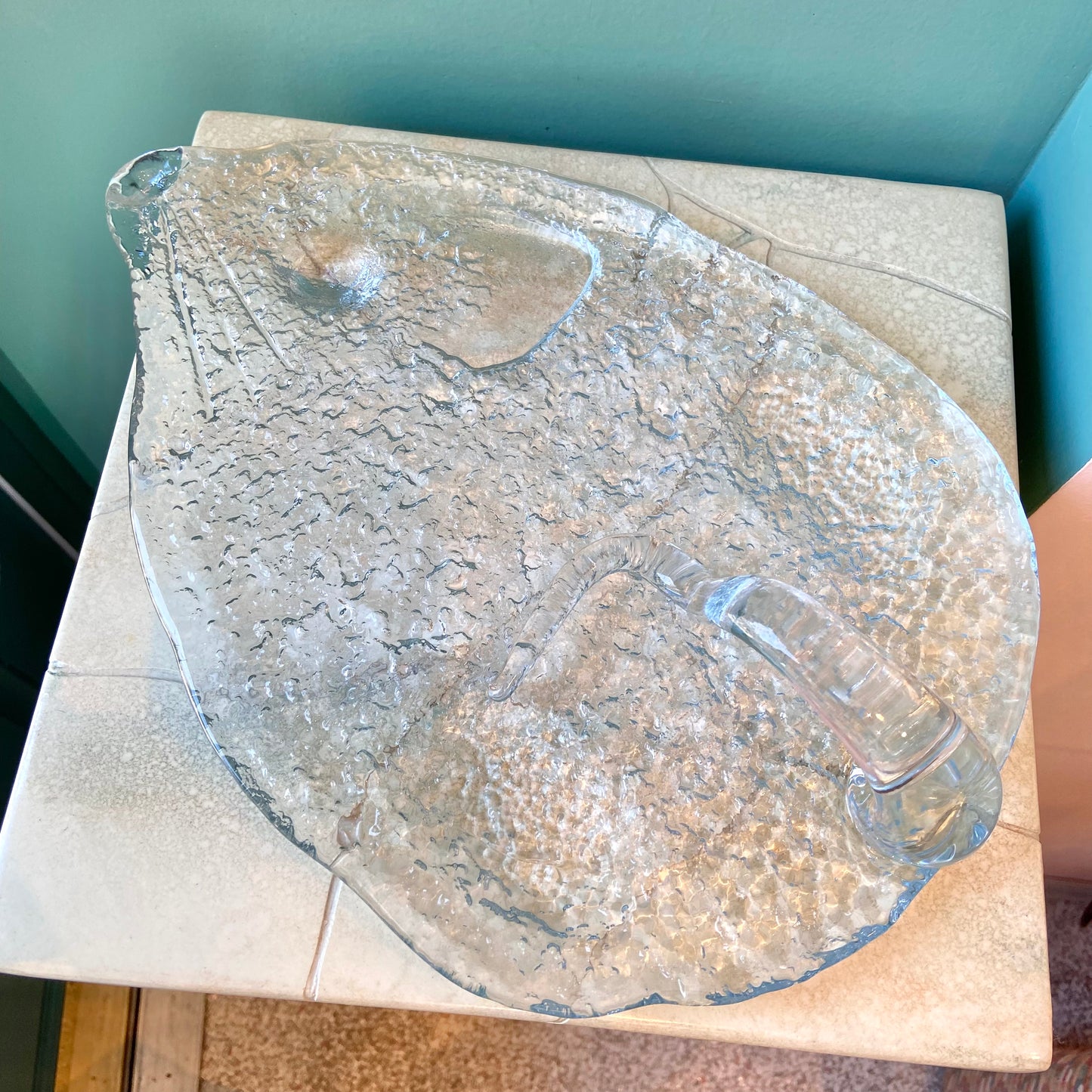 Mid Century Blenko Style Glass Mouse Cheese Plate