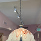 Vintage Murano Style Burgundy and Frosted Glass Pendant Chandelier