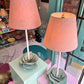 Pair of Vintage Metal Cabbage Lamps with Blush Shades