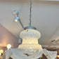 Vintage Carlo Nason Style Murano Glass White Frosted Pendant Chandelier