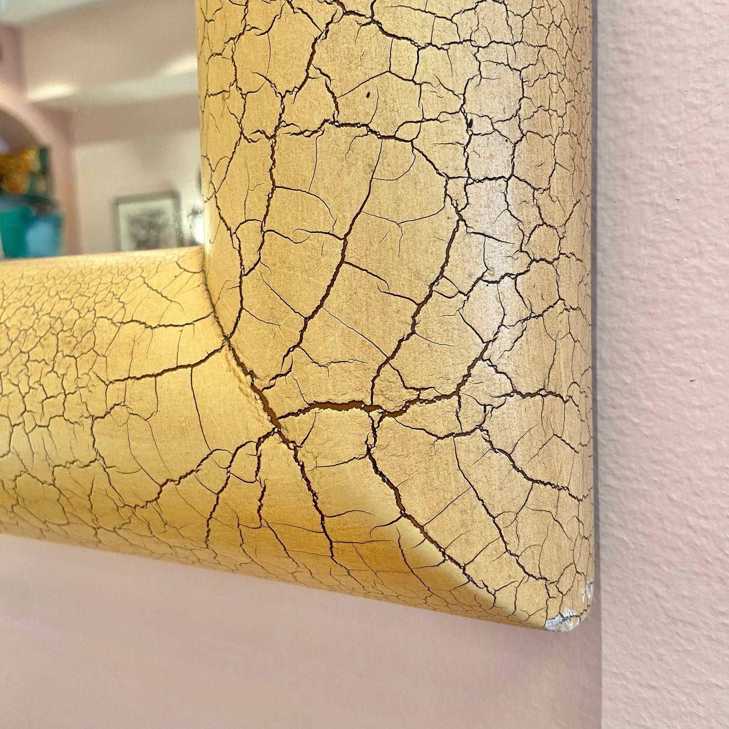 Large Vintage Karl Springer Style Crackle Paint and Gold Leaf Mirror