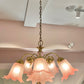 Vintage Pink Murano Glass Style Flower Shade Chandelier