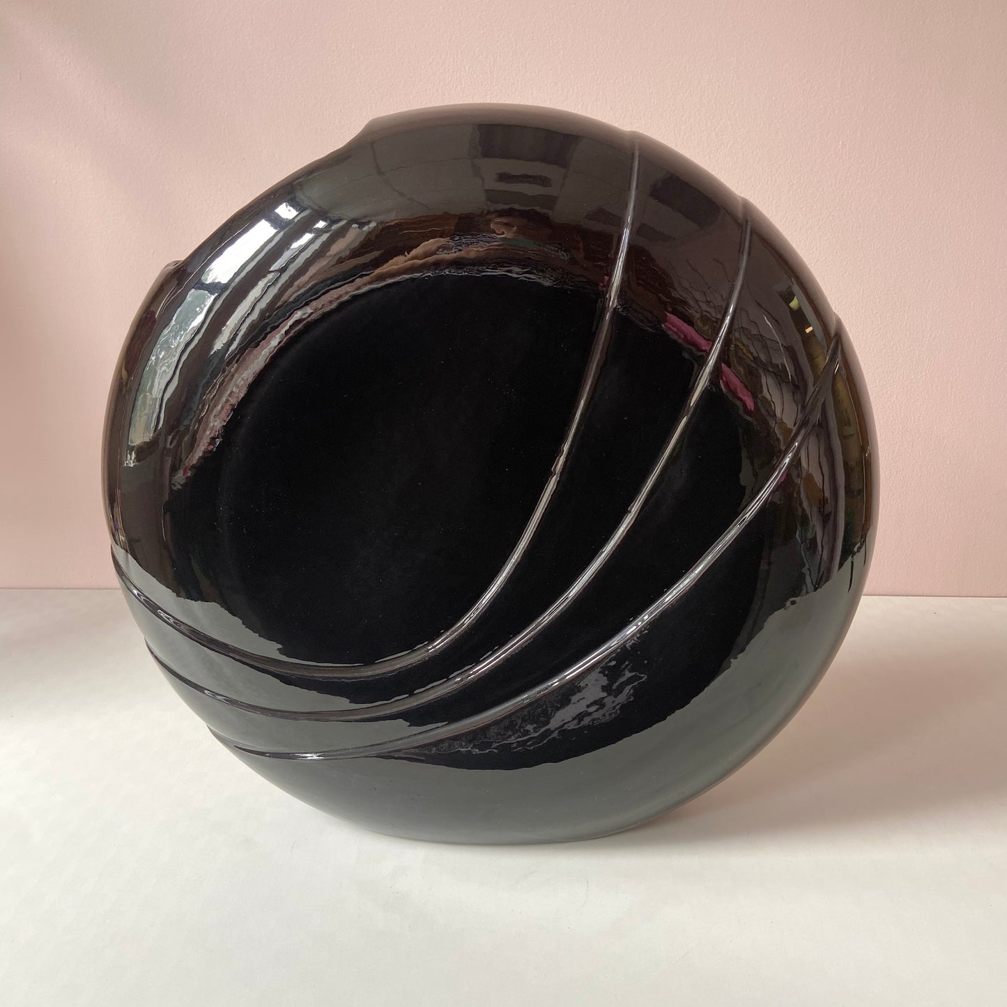 XL Vintage 1980’s Black Circular Embossed Vase 20”
