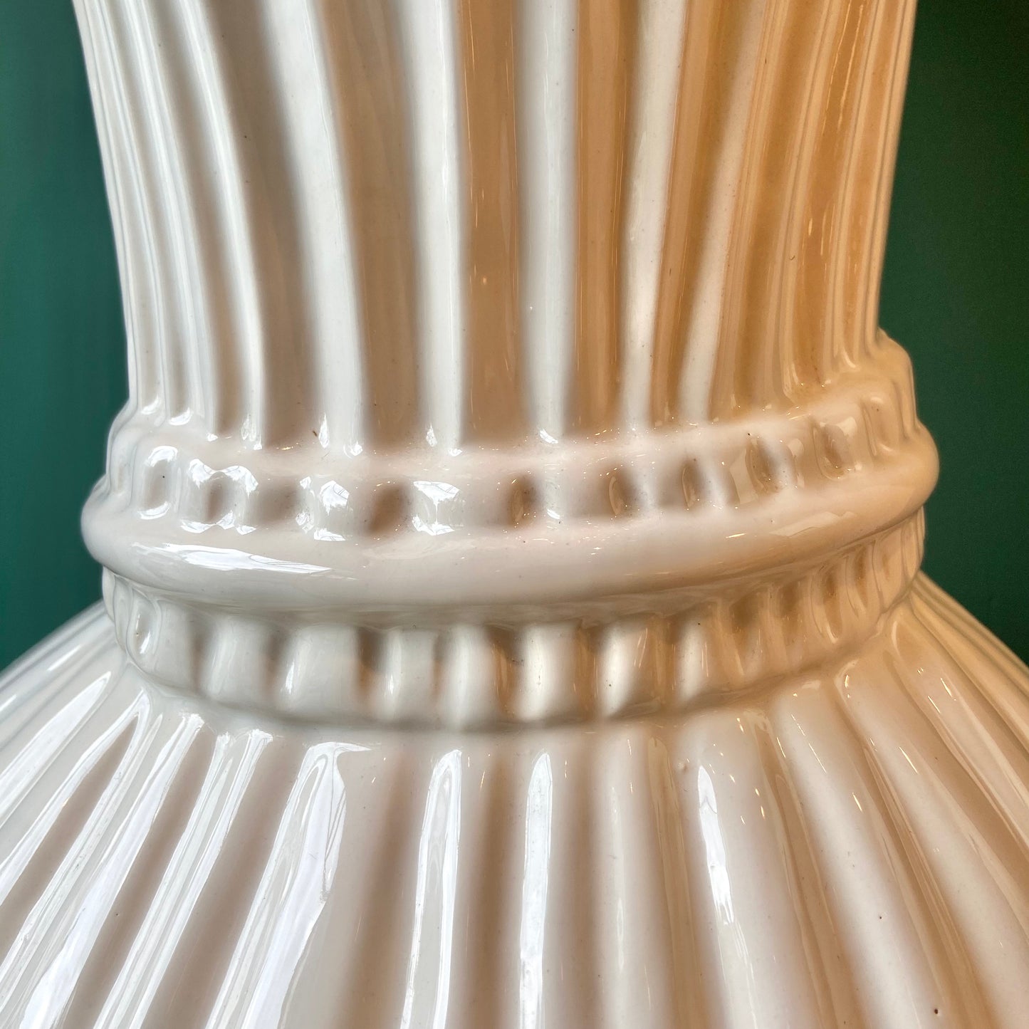 Large Vintage White Ceramic Fan Vase