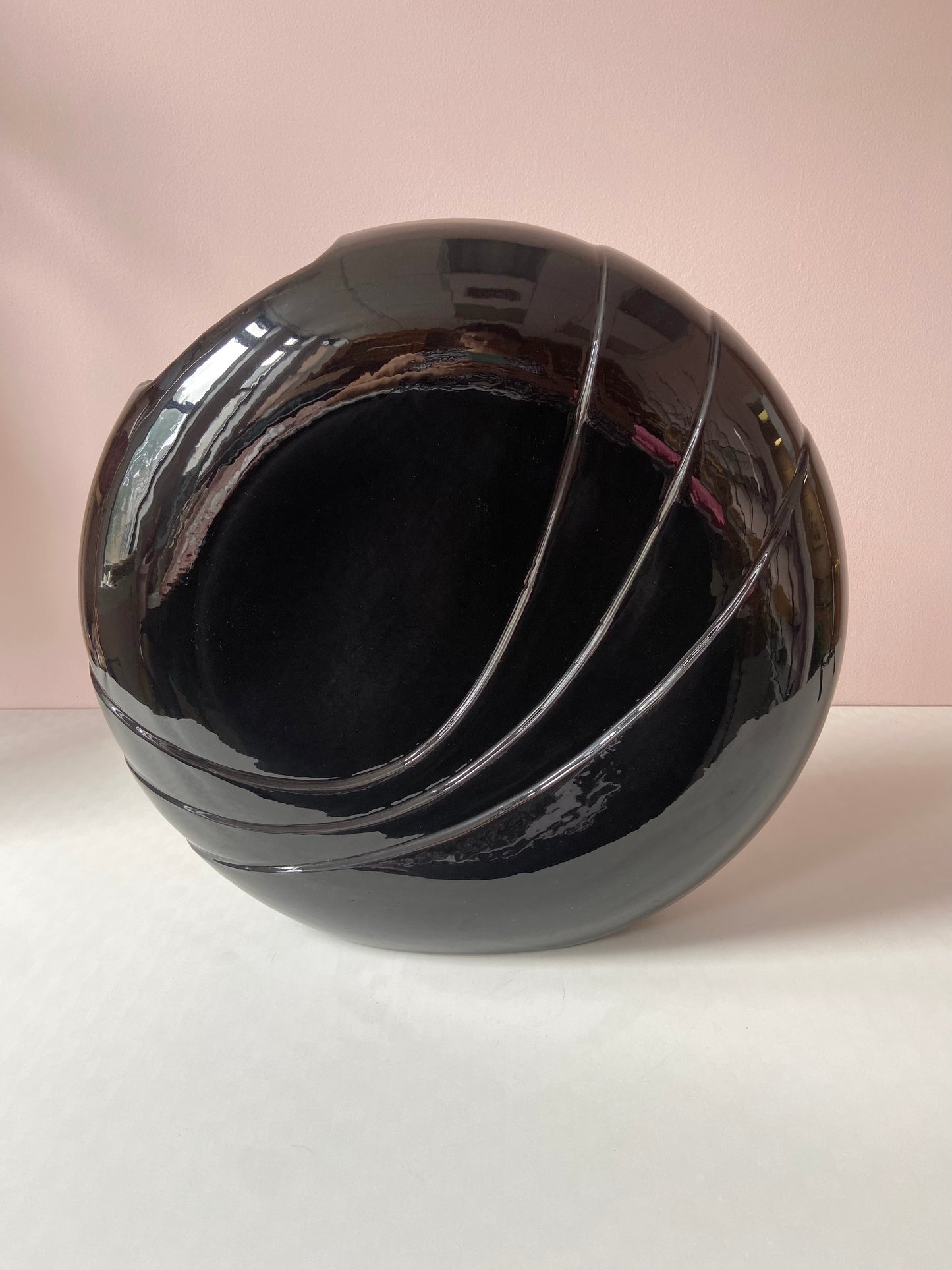 XL Vintage 1980’s Black Circular Embossed Vase 20”