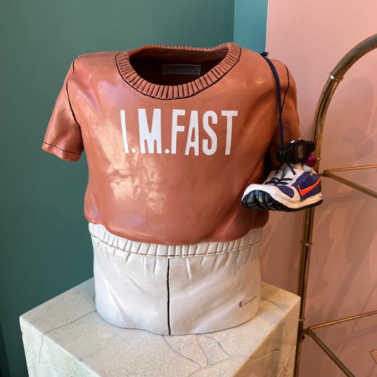 Original Vintage I.M.Fast Ceramic Runner's Outfit Sculpture by Joan E. Scheckel