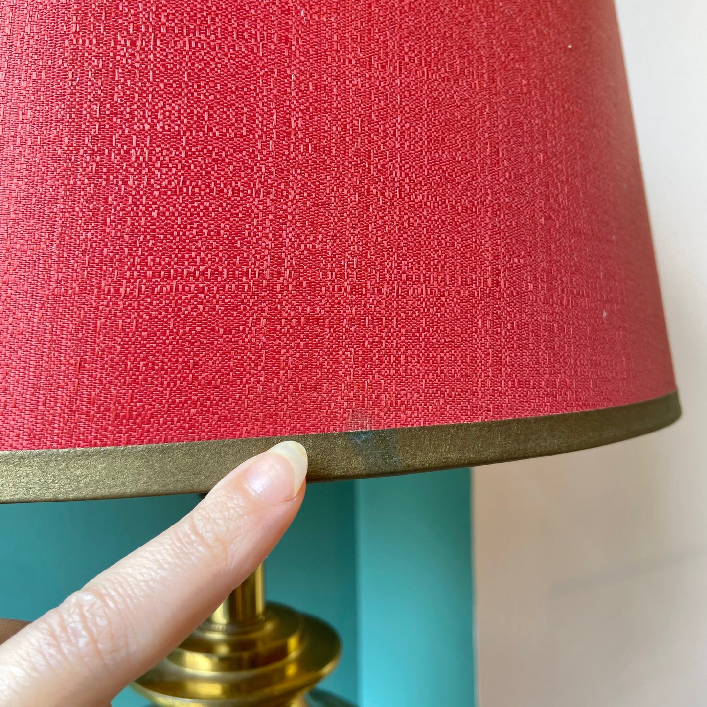 Vintage Mid Century Brass Table Lamp with Red Shade