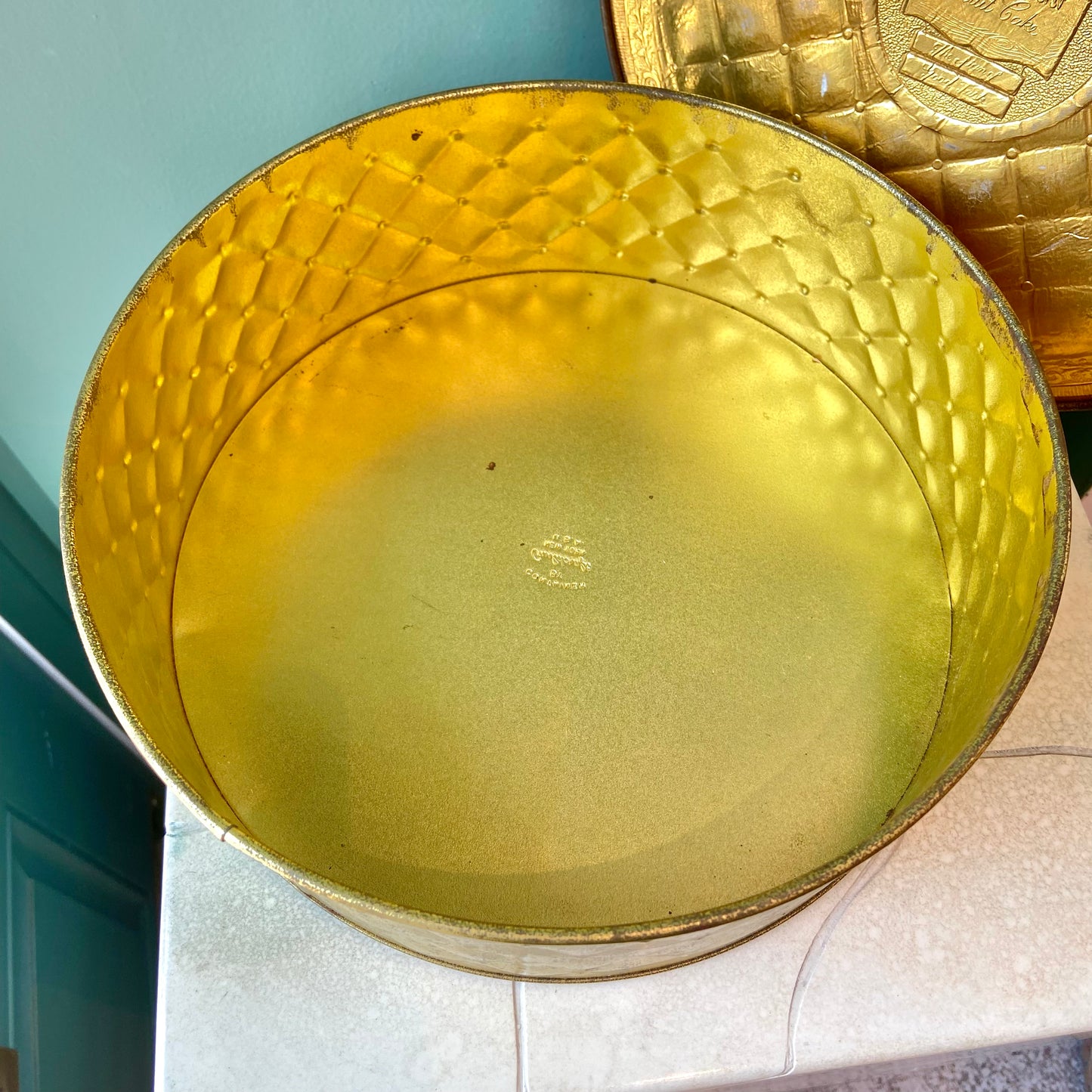 Vintage Country Inn Gold Tin 10.25"D