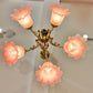 Vintage Pink Murano Glass Style Flower Shade Chandelier