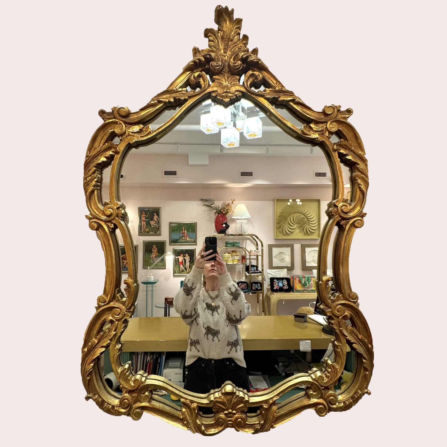Vintage Large Gold Giltwood Rococo Style Mirror