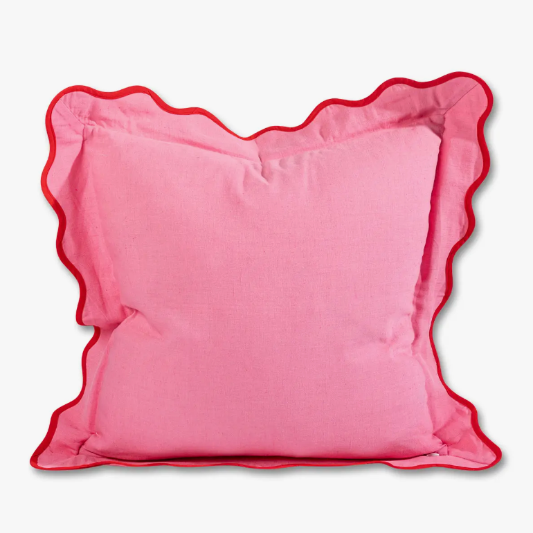 Darcy Linen Pillow - Light Pink + Cherry