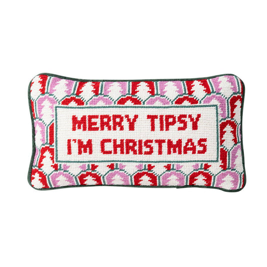 Merry Tipsy Needlepoint Pillow by Furbish Studio