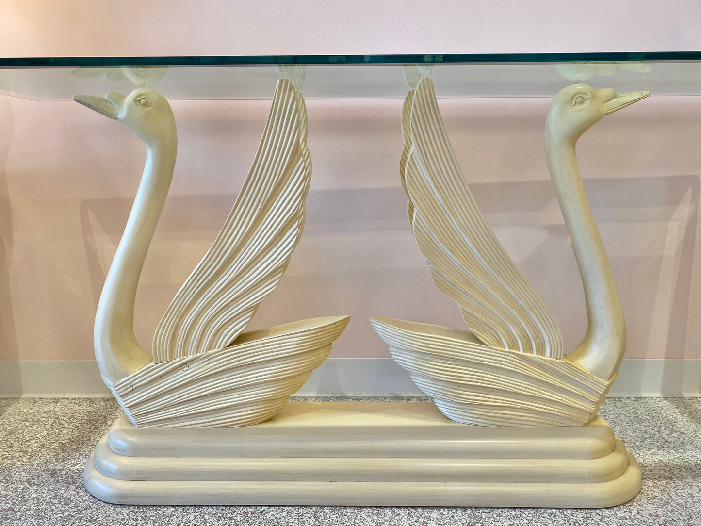 Vintage Swan Console Table with Glass Top