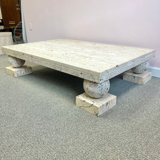 Vintage Travertine Ball Footed Coffee Table