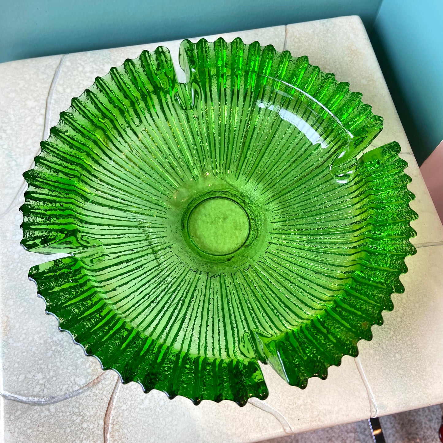 Large 1960’s Green Glass Ashtray By Blenko